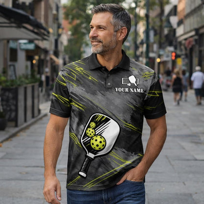 Custom Pickleball Polo Shirt Personalized Team Name Performance Pickleball Shirt for Men Women Black
