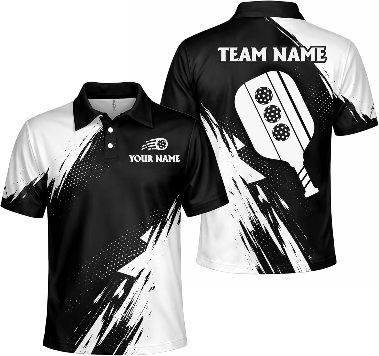 Custom Pickleball Polo Shirt Personalized Team Name Pickleball Shirt Black White Performance Polo
