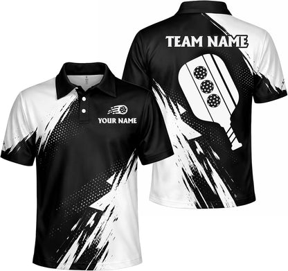 Custom Pickleball Polo Shirt Personalized Team Name Pickleball Shirt Black White Performance Polo