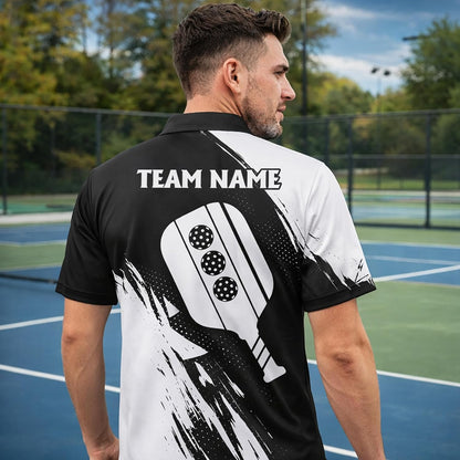Custom Pickleball Polo Shirt Personalized Team Name Pickleball Shirt Black White Performance Polo