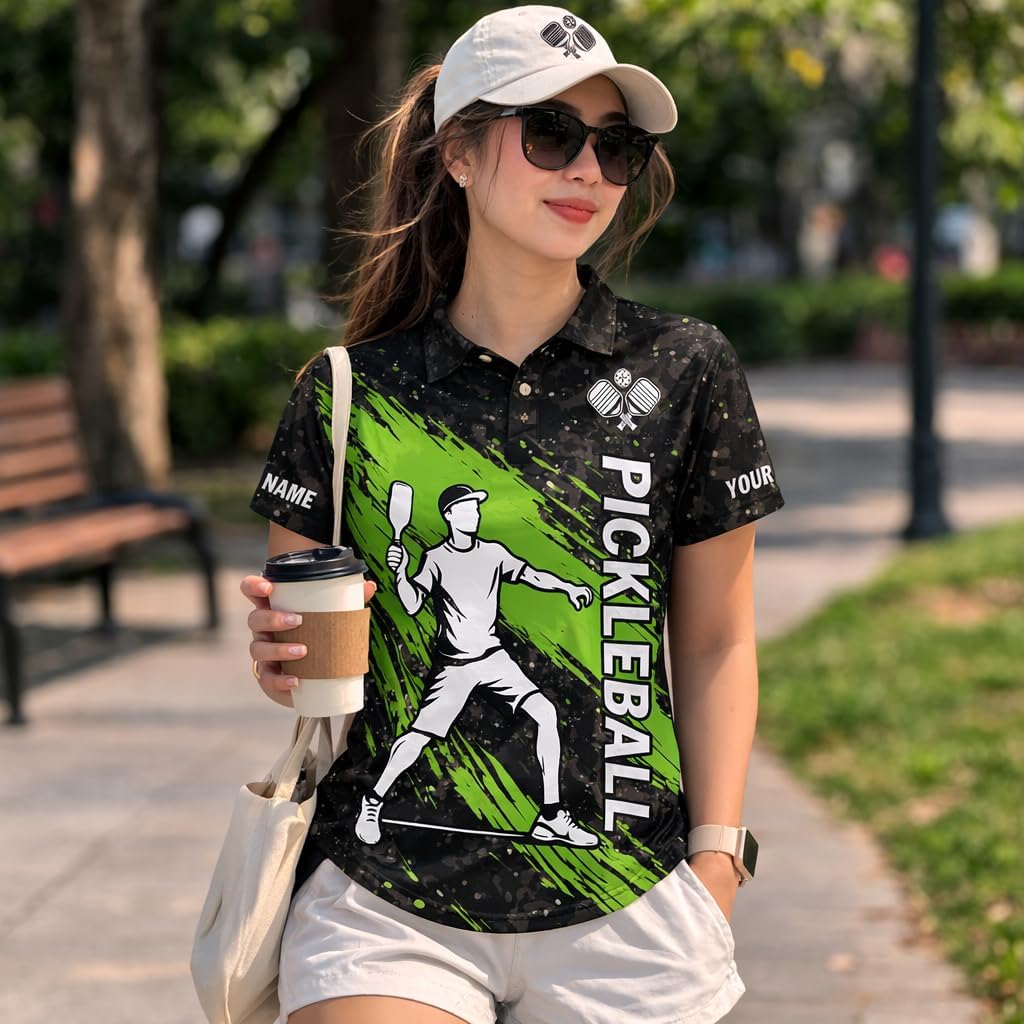 Custom Pickleball Polo Shirt Personalized Team Name Pickleball Shirt Men Women Performance Pickleball Apparel Black