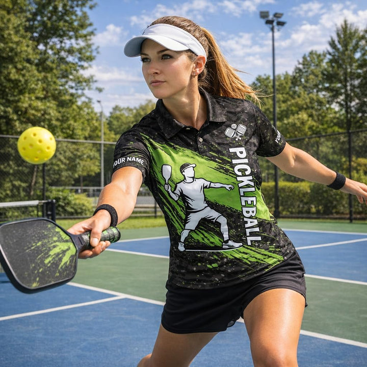 Custom Pickleball Polo Shirt Personalized Team Name Pickleball Shirt Men Women Performance Pickleball Apparel Black