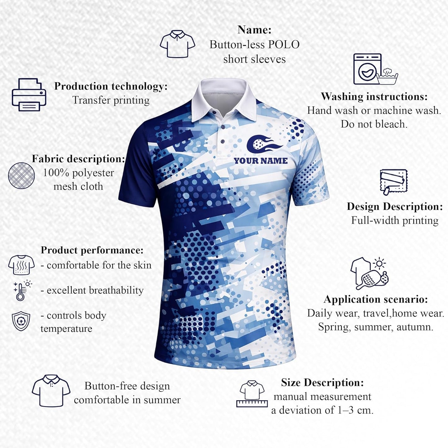 Custom Pickleball Polo Shirt Personalized Team Pickleball Shirt Blue Performance Pickleball Polo