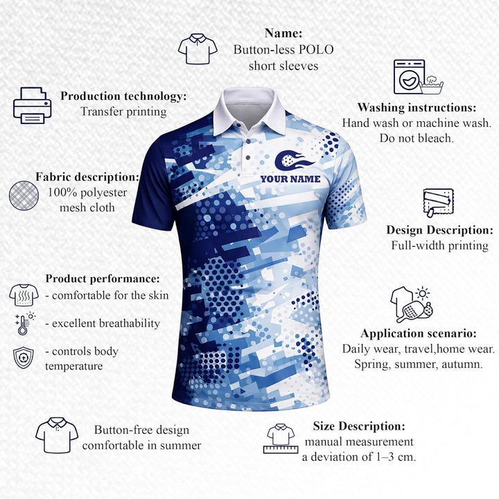 Custom Pickleball Polo Shirt Personalized Team Pickleball Shirt Blue Performance Pickleball Polo