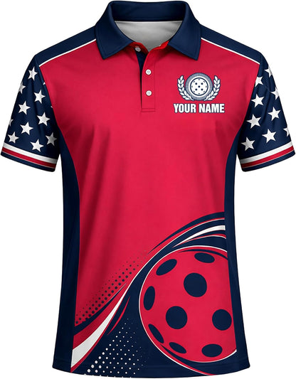 Custom Pickleball Polo Shirt USA Patriotic Stars Stripes Pickleball Performance Polo Personalized Team Jersey