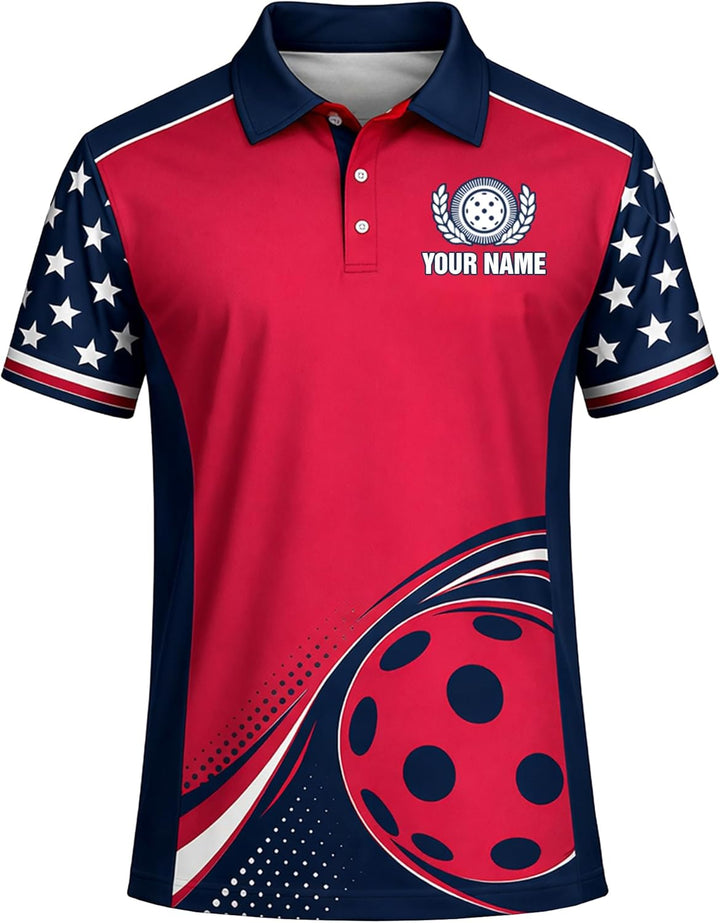 Custom Pickleball Polo Shirt USA Patriotic Stars Stripes Pickleball Performance Polo Personalized Team Jersey