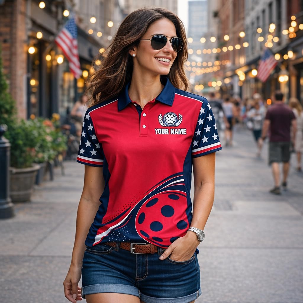 Custom Pickleball Polo Shirt USA Patriotic Stars Stripes Pickleball Performance Polo Personalized Team Jersey