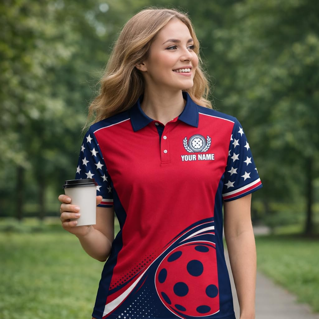 Custom Pickleball Polo Shirt USA Patriotic Stars Stripes Pickleball Performance Polo Personalized Team Jersey