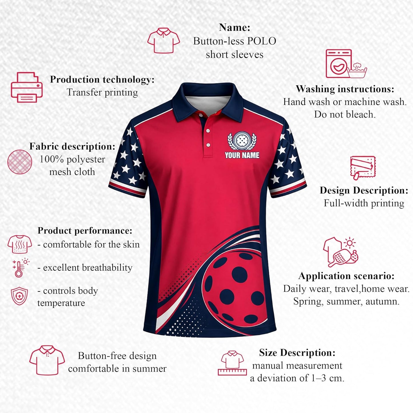 Custom Pickleball Polo Shirt USA Patriotic Stars Stripes Pickleball Performance Polo Personalized Team Jersey