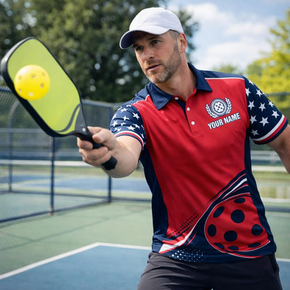 Custom Pickleball Polo Shirt USA Patriotic Stars Stripes Pickleball Performance Polo Personalized Team Jersey
