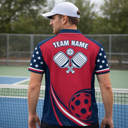 Custom Pickleball Polo Shirt USA Patriotic Stars Stripes Pickleball Performance Polo Personalized Team Jersey