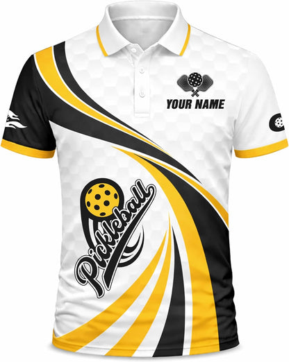 Custom Pickleball Polo Shirt White Black Yellow Performance Pickleball Shirt Personalized Team Jersey