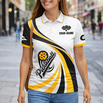 Custom Pickleball Polo Shirt White Black Yellow Performance Pickleball Shirt Personalized Team Jersey