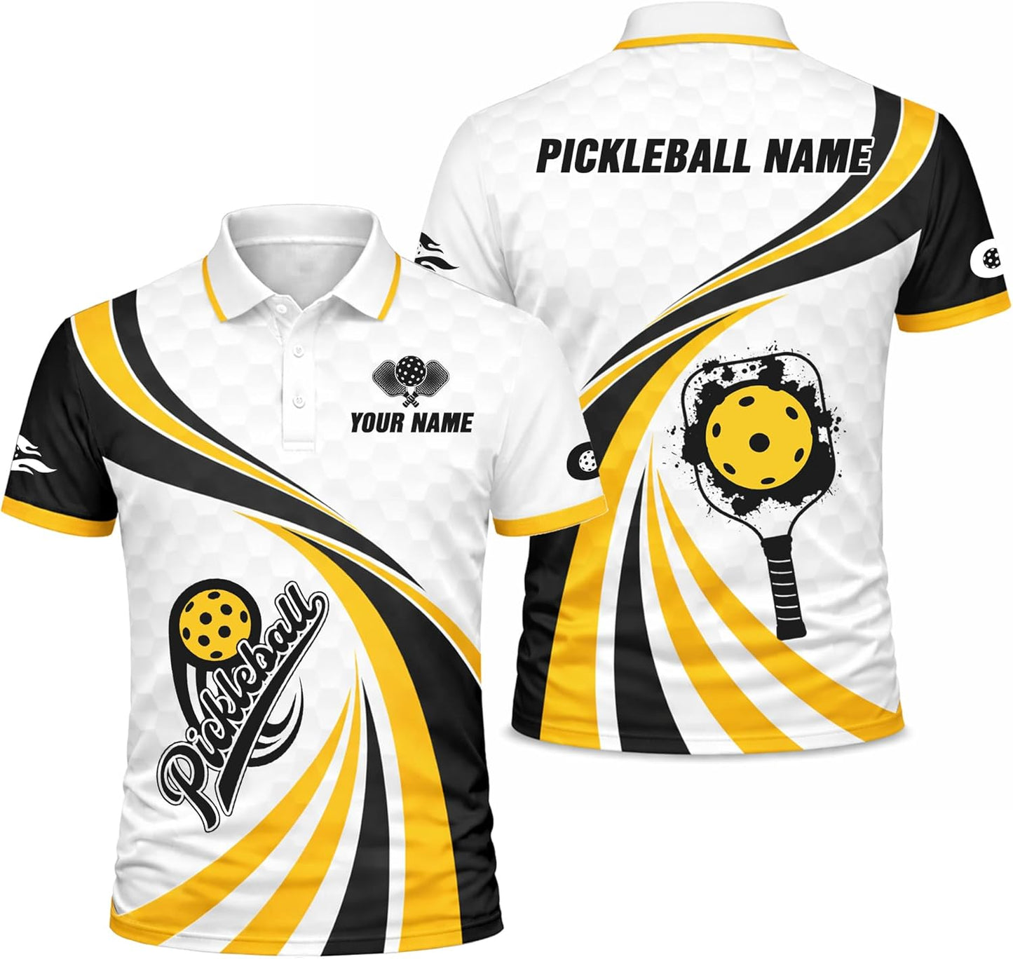 Custom Pickleball Polo Shirt White Black Yellow Performance Pickleball Shirt Personalized Team Jersey