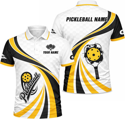 Custom Pickleball Polo Shirt White Black Yellow Performance Pickleball Shirt Personalized Team Jersey