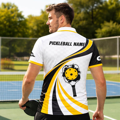 Custom Pickleball Polo Shirt White Black Yellow Performance Pickleball Shirt Personalized Team Jersey