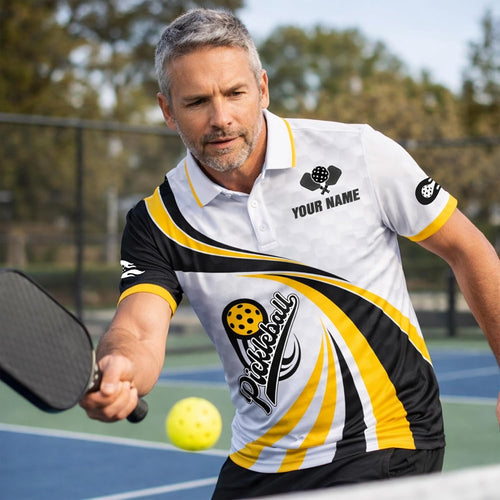 Custom Pickleball Polo Shirt White Black Yellow Performance Pickleball Shirt Personalized Team Jersey