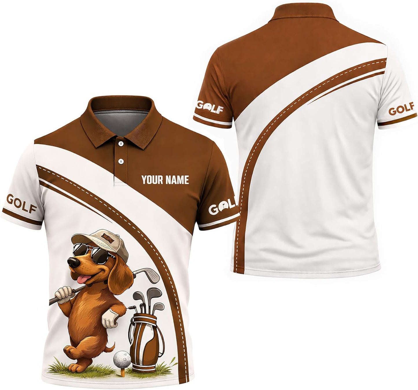 Dachshund Golf Polo Shirt Funny Dog Golfer Custom Name Performance Golf Shirt All Over Print Black