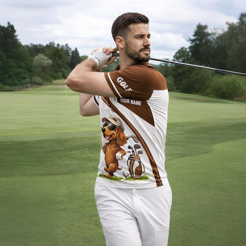 Dachshund Golf Polo Shirt Funny Dog Golfer Custom Name Performance Golf Shirt All Over Print Black
