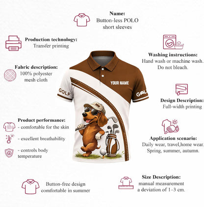 Dachshund Golf Polo Shirt Funny Dog Golfer Custom Name Performance Golf Shirt All Over Print Black