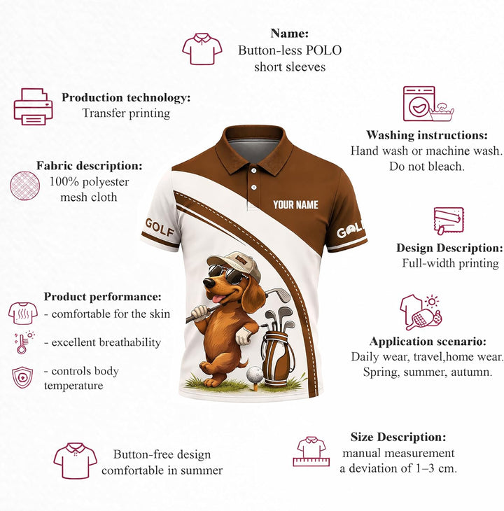 Dachshund Golf Polo Shirt Funny Dog Golfer Custom Name Performance Golf Shirt All Over Print Black