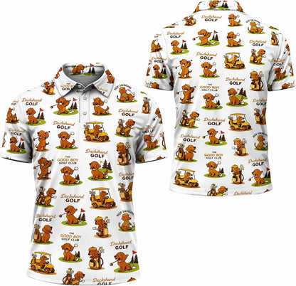 Dachshund Golf Polo Shirt Funny Sausage Dog Golfer All Over Print Performance Golf Shirt Black