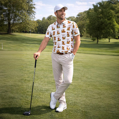 Dachshund Golf Polo Shirt Funny Sausage Dog Golfer All Over Print Performance Golf Shirt Black