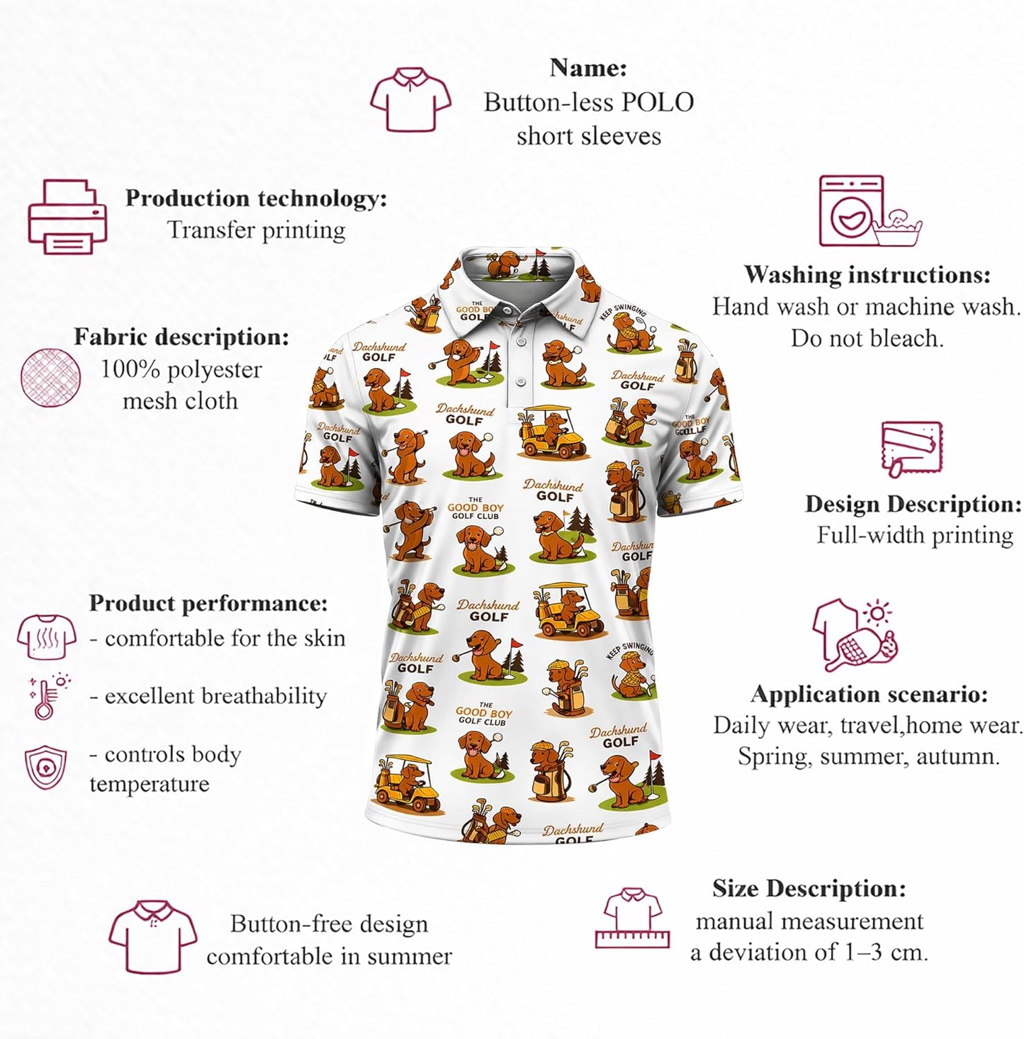 Dachshund Golf Polo Shirt Funny Sausage Dog Golfer All Over Print Performance Golf Shirt Black