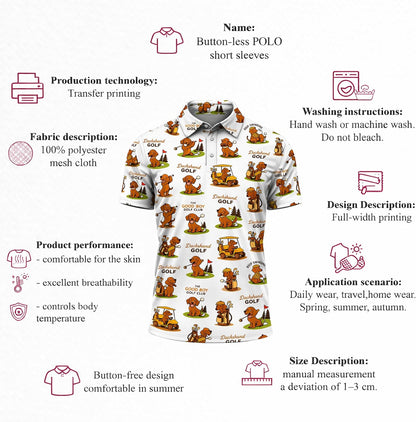 Dachshund Golf Polo Shirt Funny Sausage Dog Golfer All Over Print Performance Golf Shirt Black