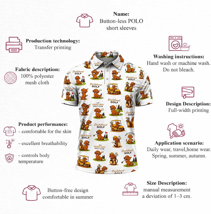 Dachshund Golf Polo Shirt Funny Sausage Dog Golfer All Over Print Performance Golf Shirt Black
