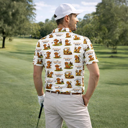 Dachshund Golf Polo Shirt Funny Sausage Dog Golfer All Over Print Performance Golf Shirt Black