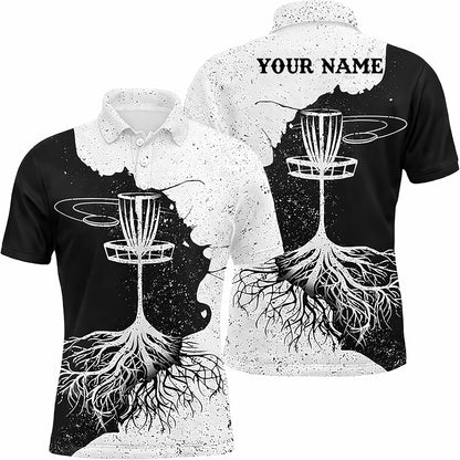 Disc Golf Polo Shirt Custom Name Disc Golf Basket Roots Performance Golf Polo Shirt Black