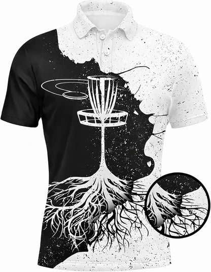 Disc Golf Polo Shirt Custom Name Disc Golf Basket Roots Performance Golf Polo Shirt Black