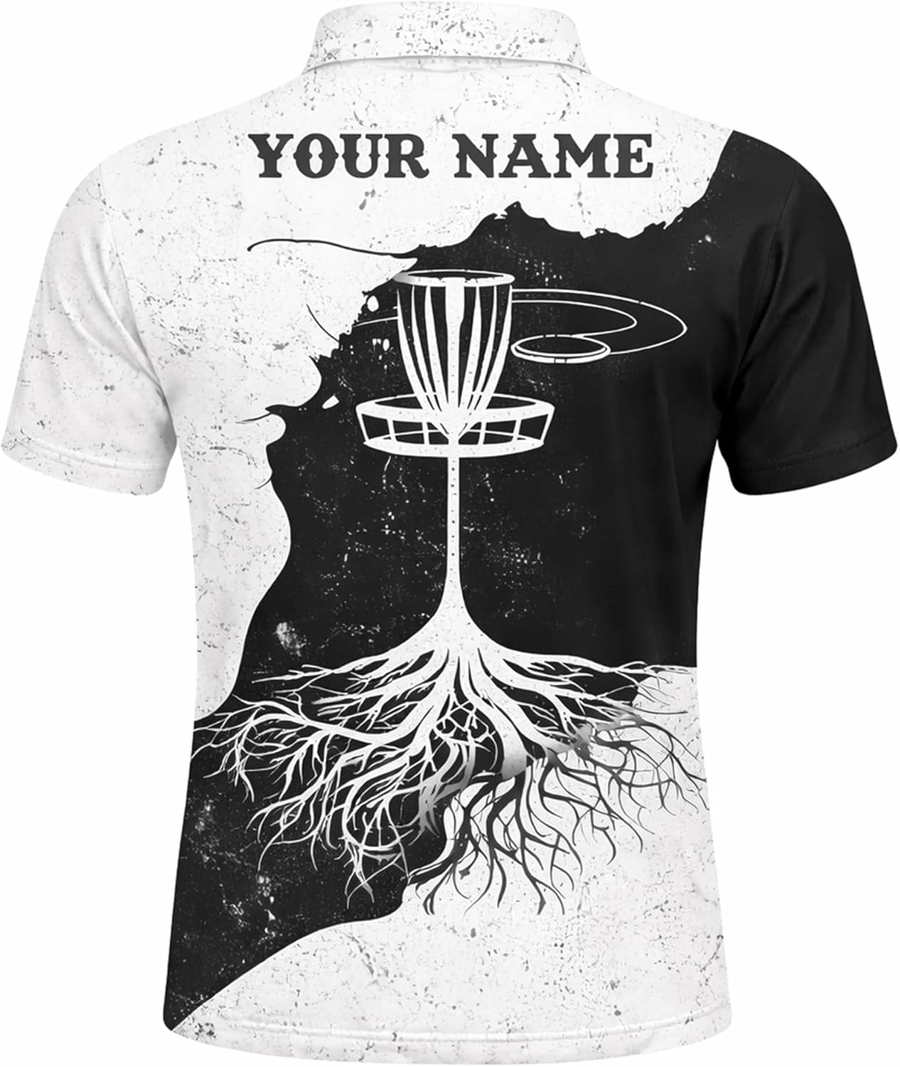 Disc Golf Polo Shirt Custom Name Disc Golf Basket Roots Performance Golf Polo Shirt Black