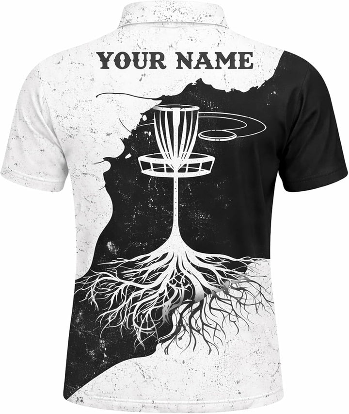 Disc Golf Polo Shirt Custom Name Disc Golf Basket Roots Performance Golf Polo Shirt Black
