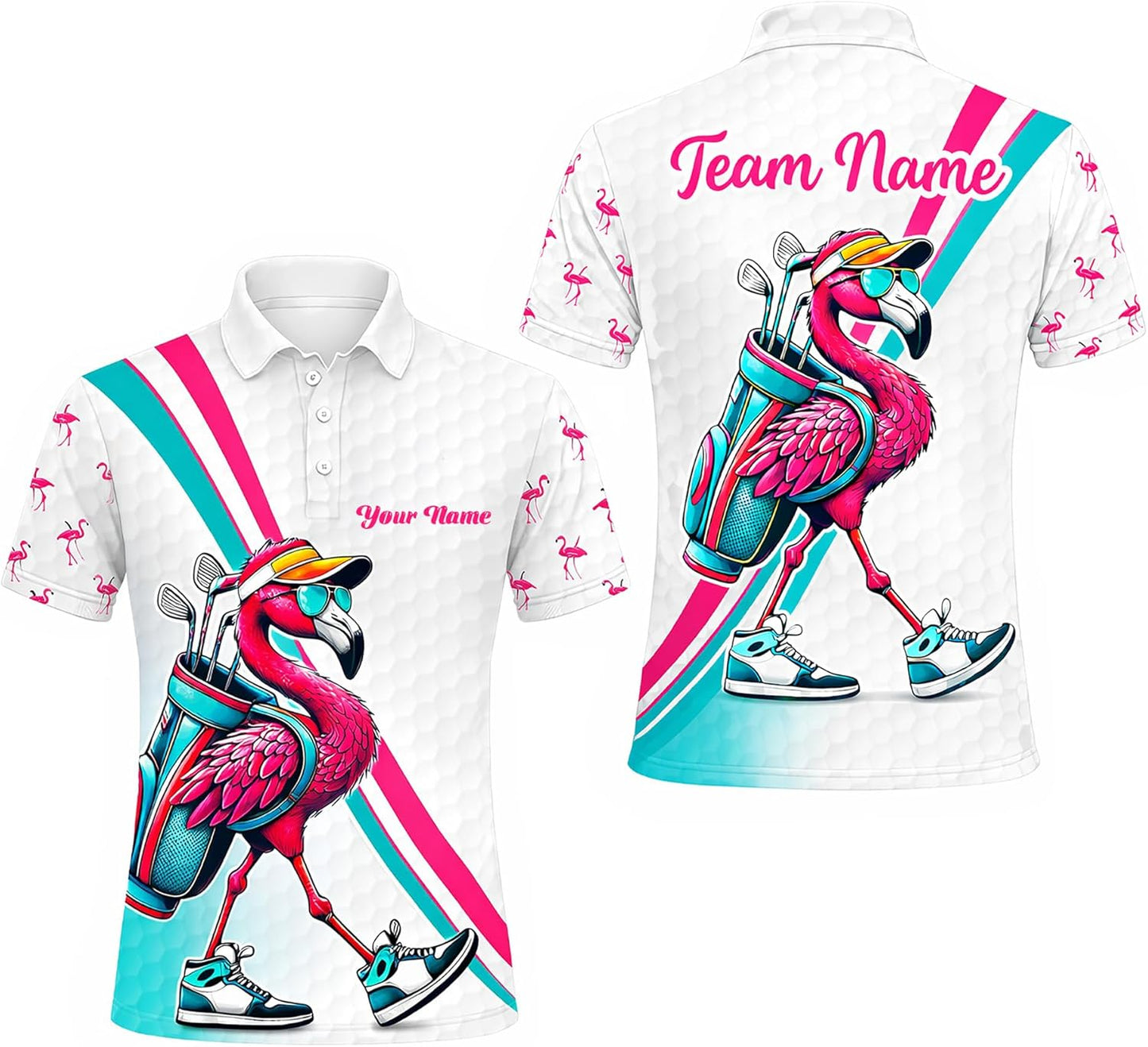 Flamingo Golf Polo Shirt Custom Name Team Golf Shirt Funny Flamingo Golfer Performance Polo