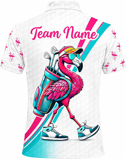 Flamingo Golf Polo Shirt Custom Name Team Golf Shirt Funny Flamingo Golfer Performance Polo