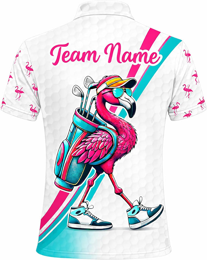 Flamingo Golf Polo Shirt Custom Name Team Golf Shirt Funny Flamingo Golfer Performance Polo