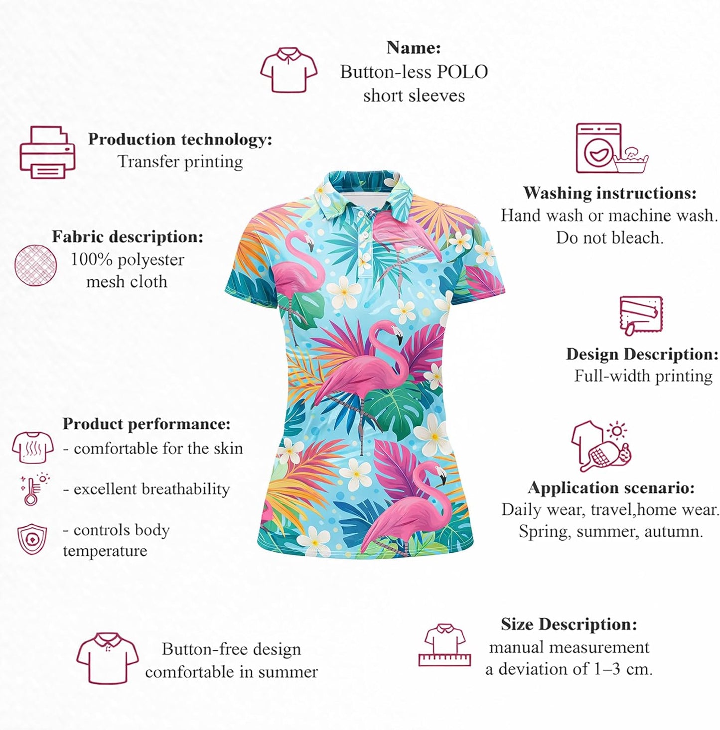 Flamingo Tropical Golf Polo Shirt Women Hawaiian Flamingo Floral Performance Polo