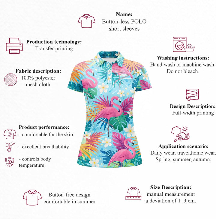 Flamingo Tropical Golf Polo Shirt Women Hawaiian Flamingo Floral Performance Polo
