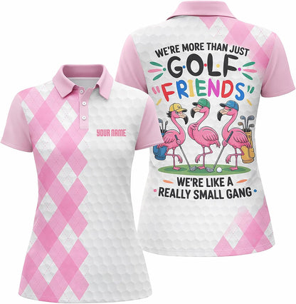 Funny Flamingo Golf Polo Shirt Women Custom Name Golf Friends Flamingo Graphic Performance Golf Shirt