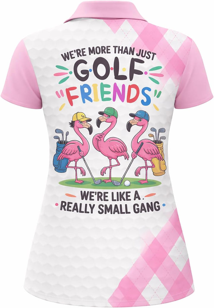 Funny Flamingo Golf Polo Shirt Women Custom Name Golf Friends Flamingo Graphic Performance Golf Shirt