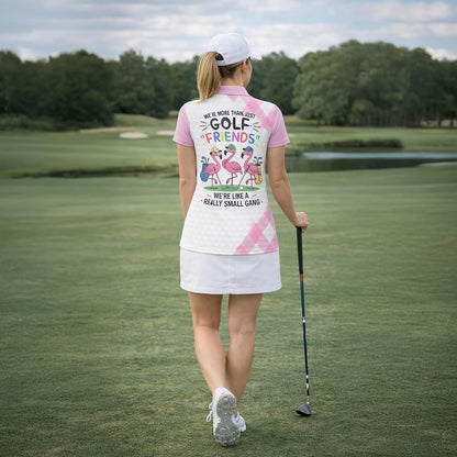 Funny Flamingo Golf Polo Shirt Women Custom Name Golf Friends Flamingo Graphic Performance Golf Shirt