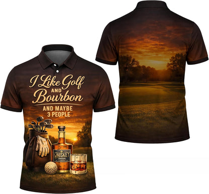 Funny Golf Bourbon Polo Shirt I Like Golf and Bourbon Performance Golf Polo Shirt Men Women Black