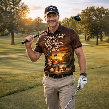Funny Golf Bourbon Polo Shirt I Like Golf and Bourbon Performance Golf Polo Shirt Men Women Black