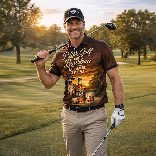 Funny Golf Bourbon Polo Shirt I Like Golf and Bourbon Performance Golf Polo Shirt Men Women Black