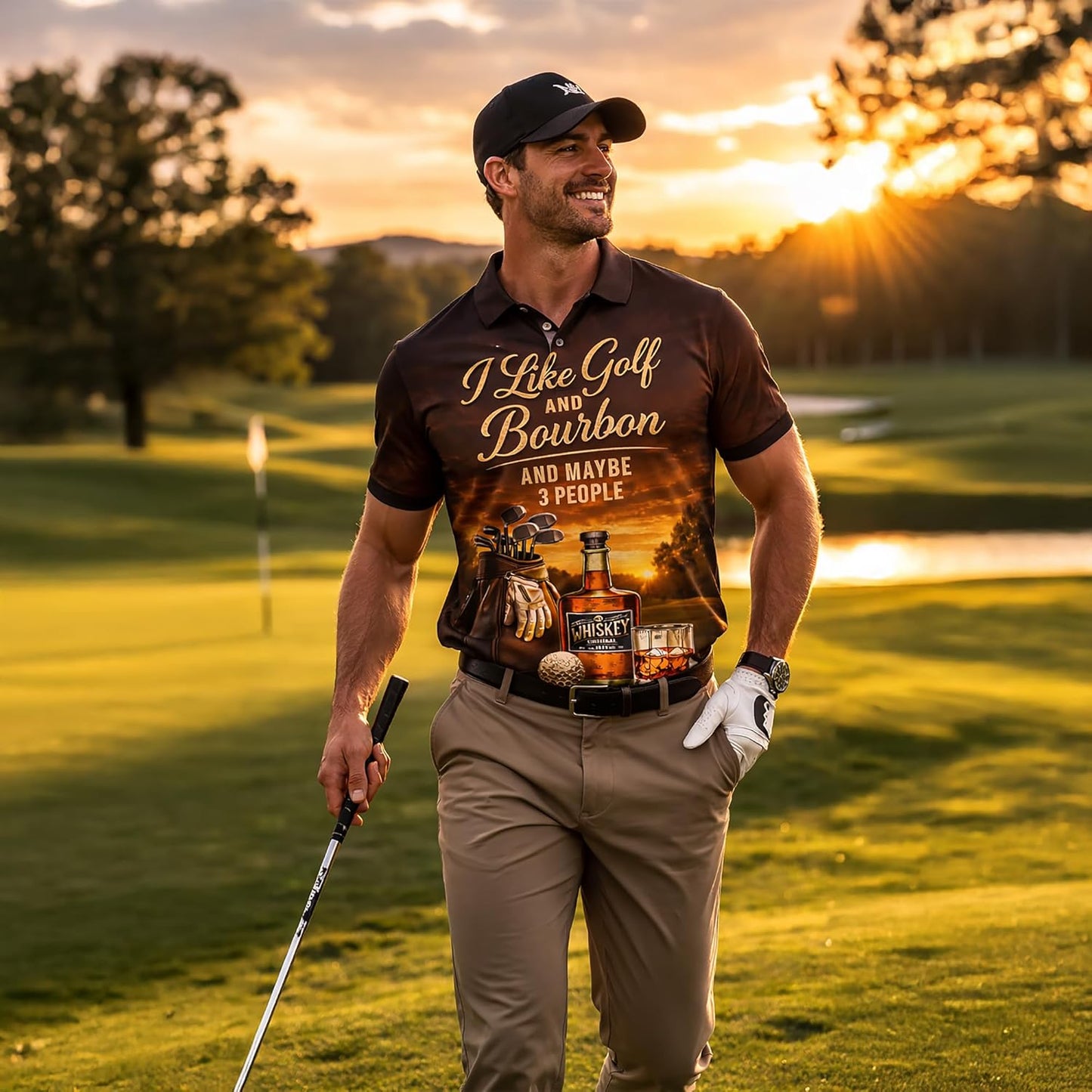Funny Golf Bourbon Polo Shirt I Like Golf and Bourbon Performance Golf Polo Shirt Men Women Black