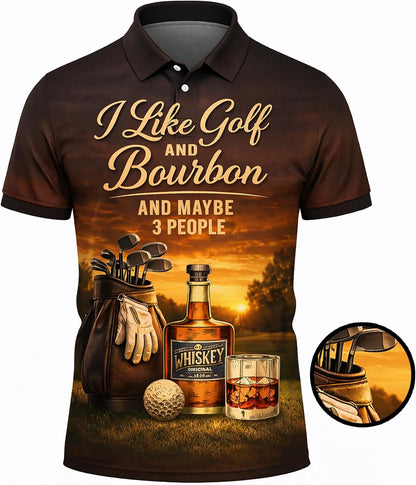 Funny Golf Bourbon Polo Shirt I Like Golf and Bourbon Performance Golf Polo Shirt Men Women Black