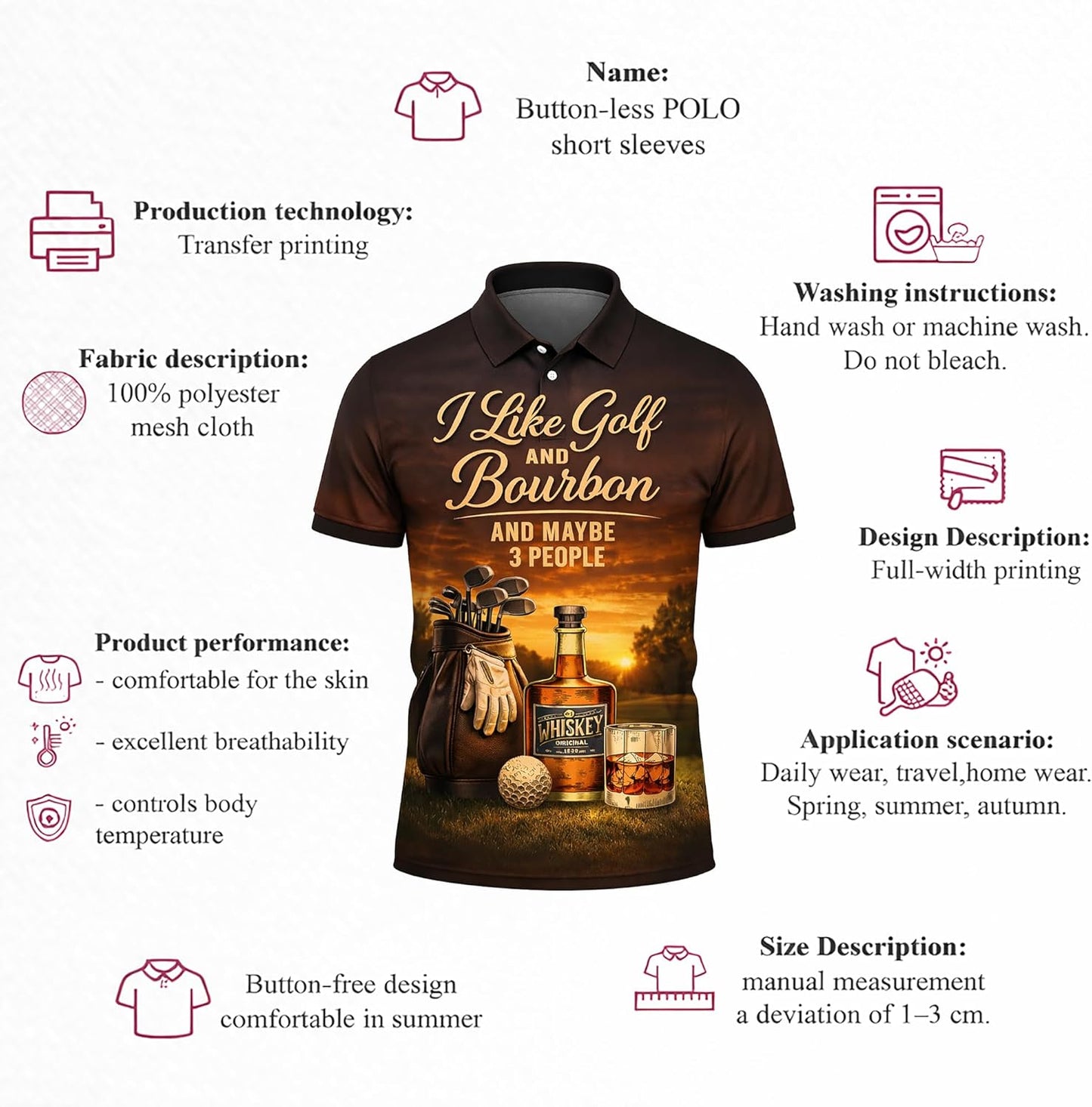 Funny Golf Bourbon Polo Shirt I Like Golf and Bourbon Performance Golf Polo Shirt Men Women Black