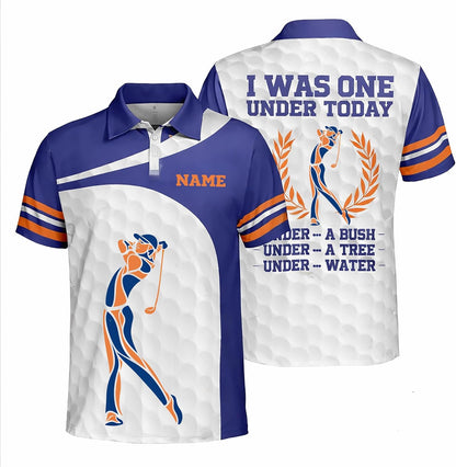 Funny Golf Polo Shirt Custom Name Golfer Graphic Performance Golf Shirt for Men Women I was One Under Today Black